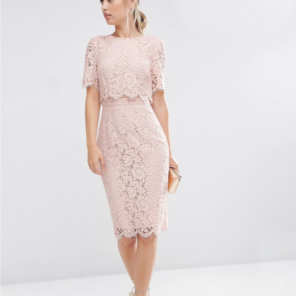 ASOS dress. Lace. Mid section shows. Light pink.